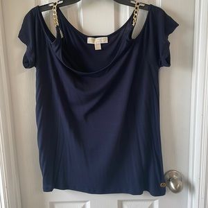 Michael Kors- Dark blue dress too with gold chain straps- Large
